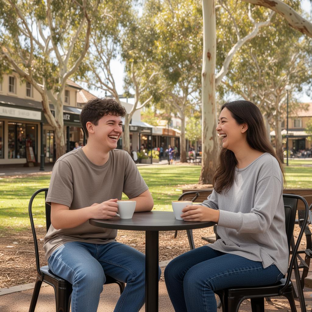 Participant and support worker walking together in a leafy WA park