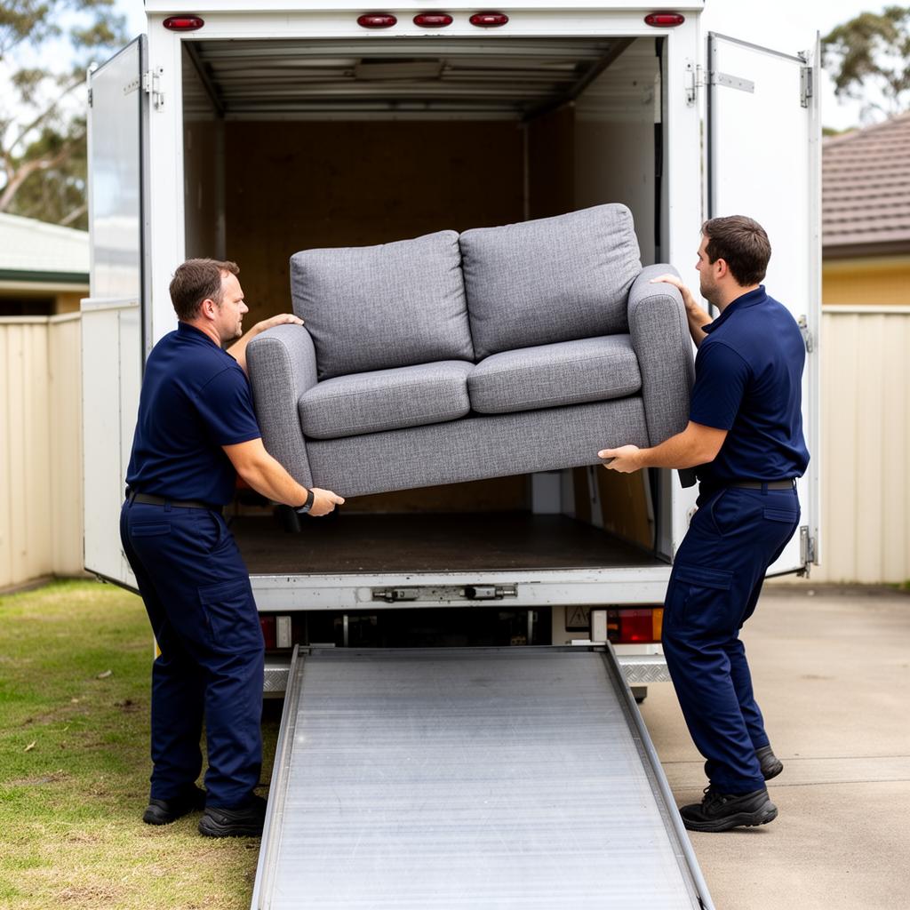 Friendly removalist carrying moving boxes into a bright home during a participant's move.